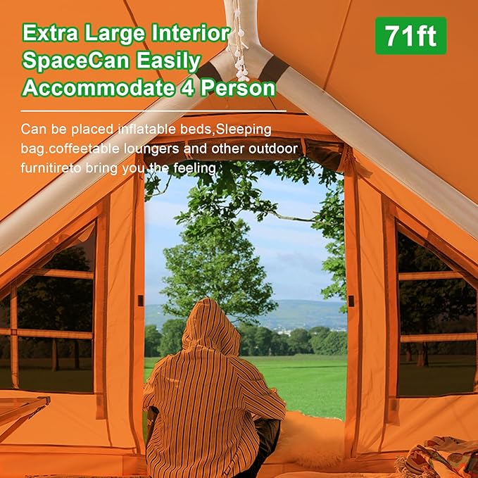 Inflatable Camping Tent,2/4/6/8 Person Glamping Inflatable Tents with Awning, Quick Setup Blow Up Tents with Pump, Waterproof Oxford Inflatable House for Camping, Air Glamping Hot Tents for Adult