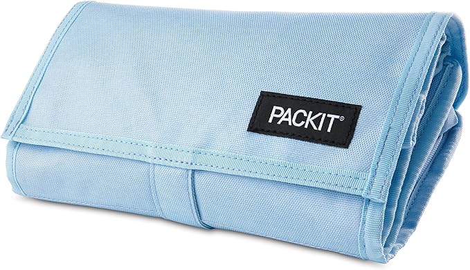 Packit® Freezable Lunch Bag, Sky Blue, Built with ECOFREEZE® Technology, Foldable, Reusable, Zip and Velcro Closure with Buckle Handle, Designed for Work Lunches and Fresh Lunch On the Go