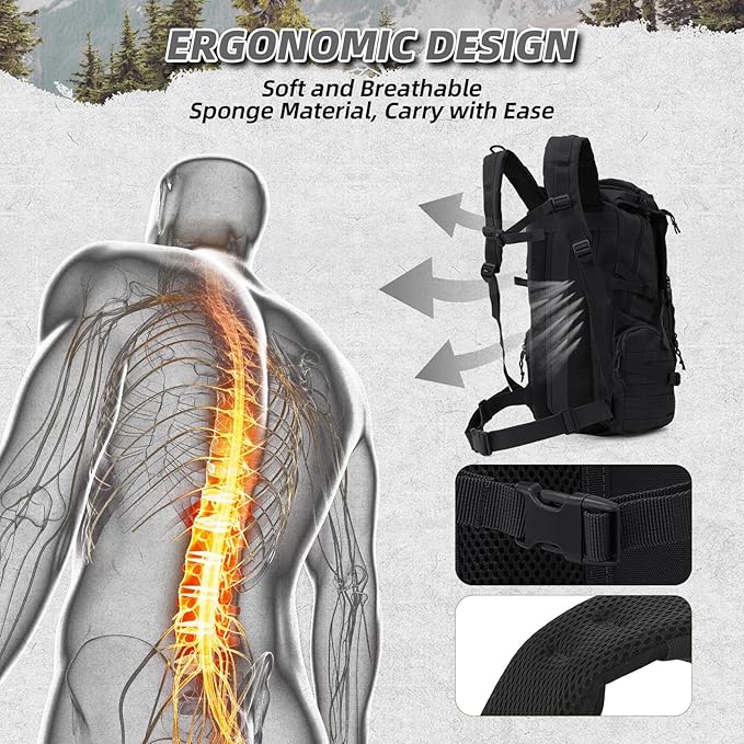35L Military Tactical Backpack for Men, Water Resistant Assault Pack for Women, Black Molle Daypack 3 Day Bug Out Bag Rucksack for Trekking,Camping, Survival, EDC