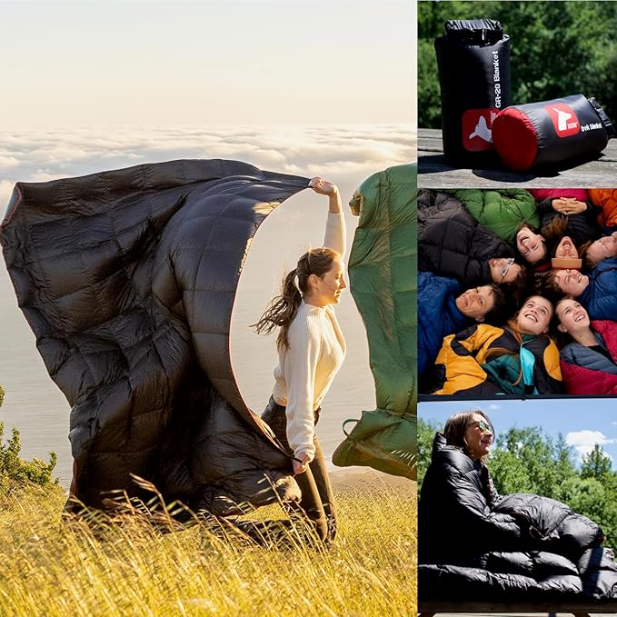 Horizon Hound Down Camping Blanket - Outdoor Travel Quilt | Sustainable, Insulated, Lightweight & Warm Gear for Sleep, Camping, Stadium, Hiking & Festivals | Water Resistant, Packable & Compact
