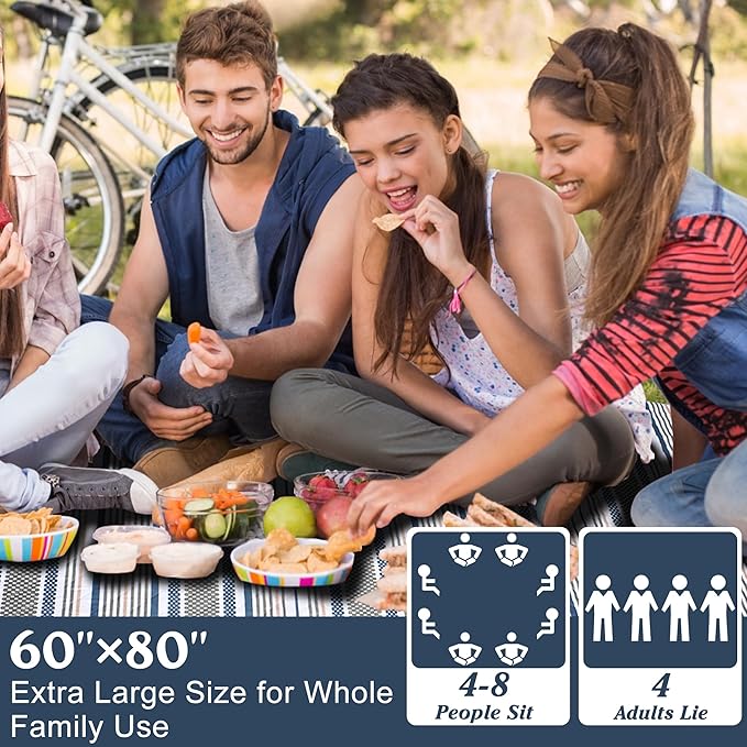 Oversized Waterproof Picnic Mat, Dustproof Washable Outdoor Beach Mat. Suitable for Camping, Outdoor, Beach, Party and Concert. (Dark Blue & Light Green, 80" * 60")