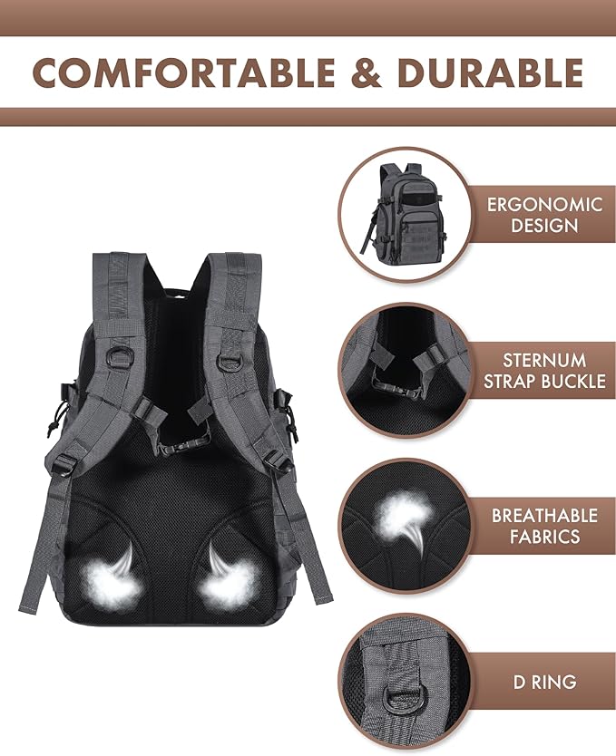 TRAILKICKER Tactical Laptop Backpack Military Backpack for Men - Grey