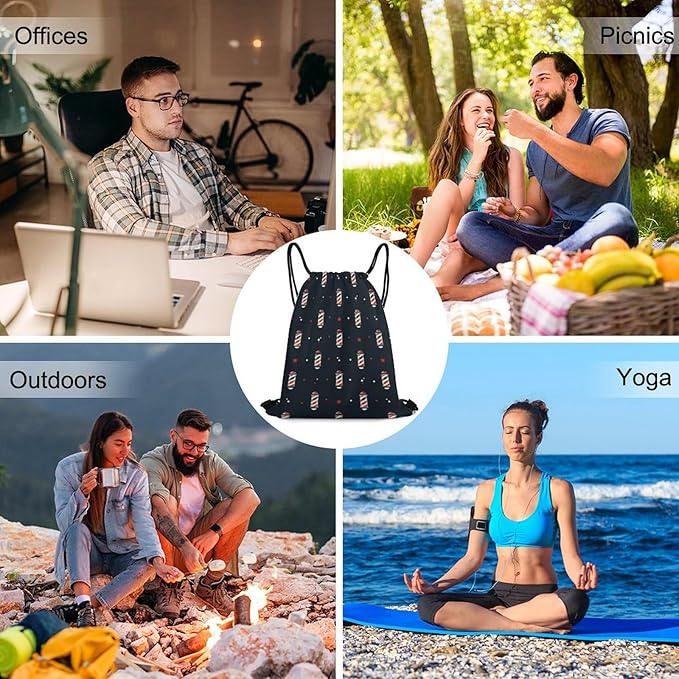 Large Capacity Beam Bag Drawstring Backpack for Volleyball Baseball Sports Workout Gear Travel Storage Men Women, Vintage Barber Pole Flag Bags