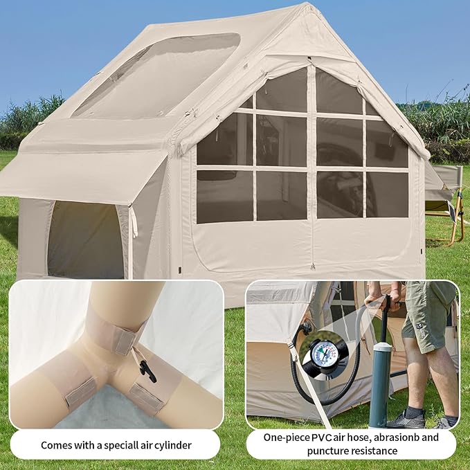 Inflatable Camping Tent,2/4/6/8 Person Glamping Inflatable Tents with Awning, Quick Setup Blow Up Tents with Pump, Waterproof Oxford Inflatable House for Camping, Air Glamping Hot Tents for Adult