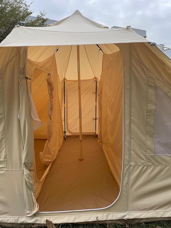 6 Persons Canvas Tent Bell Tent Glamping,4 Seasons Yurt Tent for Camping, Heavy Cotton Canvas Tent for Family Camping,Outdoor Hunting,or Party Tent. Durable, 2 in 1,2 Doors Bell Tent