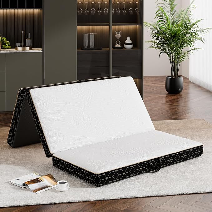 Tri-Fold Memory Foam Mattress Full - 4 Inch Portable Folding Mattress with Handle & Washable Cover, Floor Bed with Non-Slip Base, Space-Saving for Room, Travel, Guest Bed, RV, 73"x52"x4"