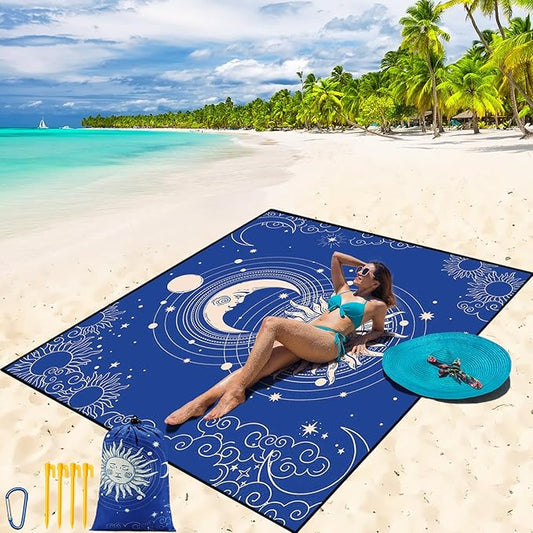 Beach Blanket Waterproof Sandproof Beach Mat 79" X 83"/10'x9'for 2-8 Adults Quick Drying Outdoor Picnic Mat Beach Accessories for Travel, Camping, Hiking