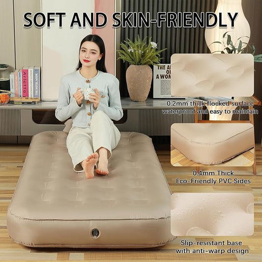 Twin Air Mattress with Fast Inflation Pump, Air Mattress - Leak-Free & Odorless Inflatable Bed for Travel and Guests, Supports up to 650 lbs - Ideal for Camping and Home, 8" Height