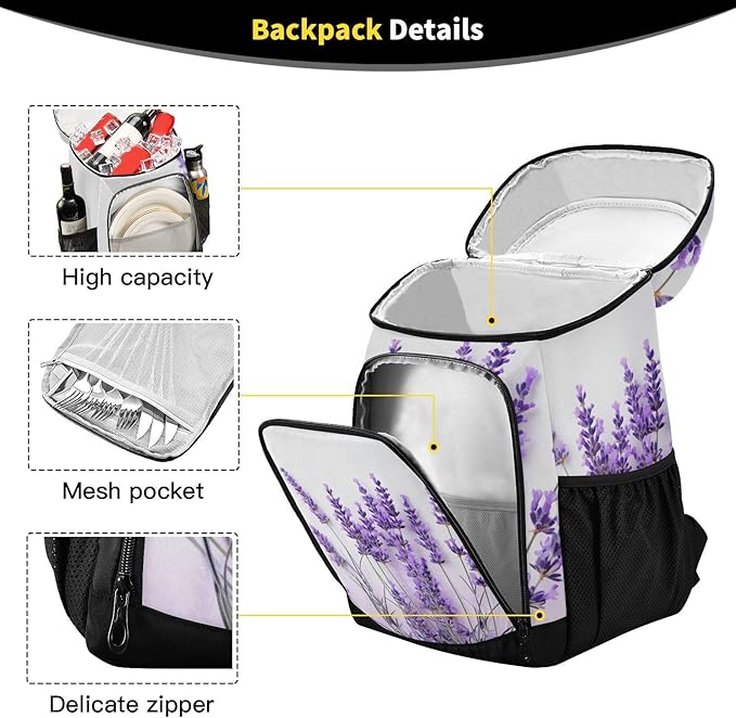 YETTASBIN Leakproof 36 Cans Cooler Backpack for Men Women - Lavender Insulated Backpack Cooler Large Capacity Waterproof Lunch Bag for Hiking, Camping, Beach, Fishing, Work