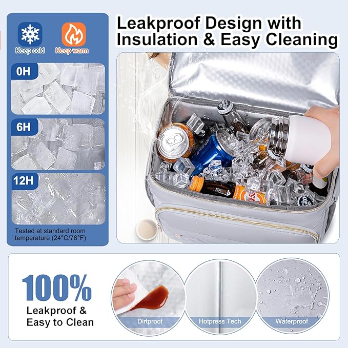 Lunch Backpack Insulated Coolers Backpacks - Lunch Bag for Women Double Decker Lunch Box, Leakproof Lunchbag Large Lunchbox Back Pack Lunch Cooler Bag for Picnic Beach Camping Work