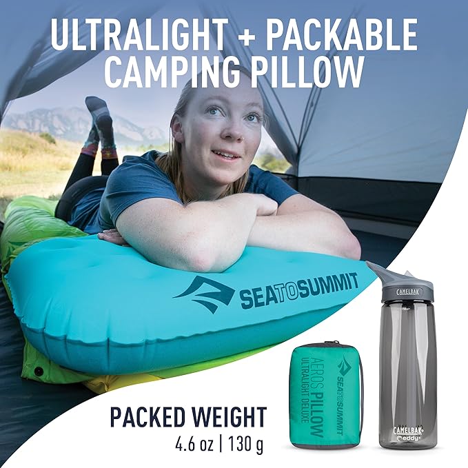 Sea to Summit Aeros Ultralight Inflatable Camping and Travel Pillow, Deluxe, Sea Foam