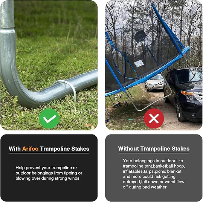 Heavy Duty Trampoline Stakes Anchors High Wind U Type Sharped Ends Safety Ground Anchors Galvanized Steel 11.8 inch for Soccer Goals,Tents and Garden Decorations