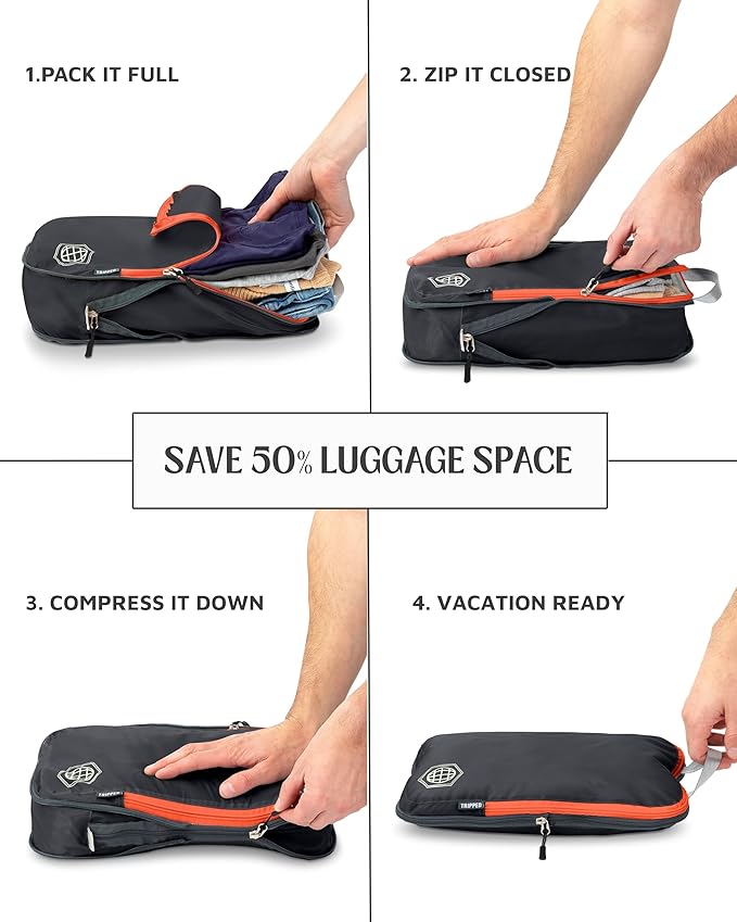 Compression Packing Cubes Set for Carryon Suitcases- Lightweight, Durable Clothes Organizer