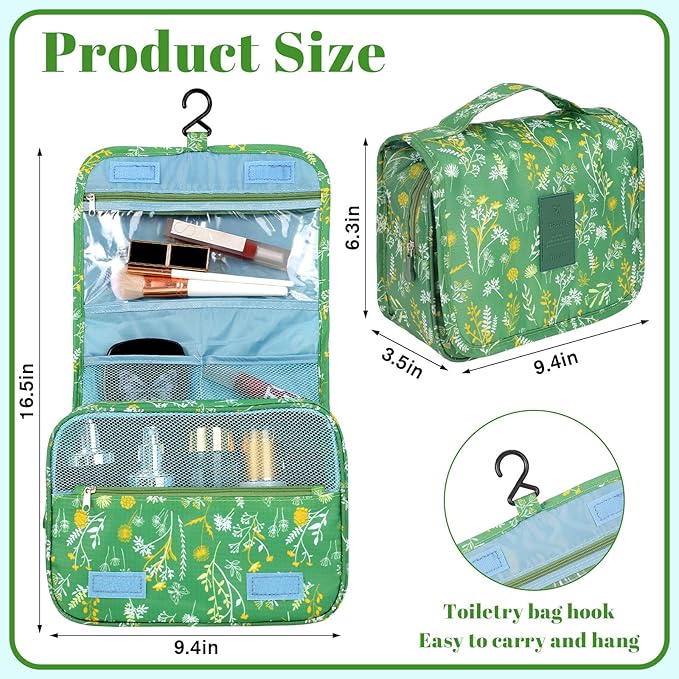 Pengxiaomei Toiletry Bag for Women, Waterproof Hanging Cosmetic Bag Portable Makeup Pouch Multifunction Handle Travel Toiletry Bag for Easter Gifts(Green)