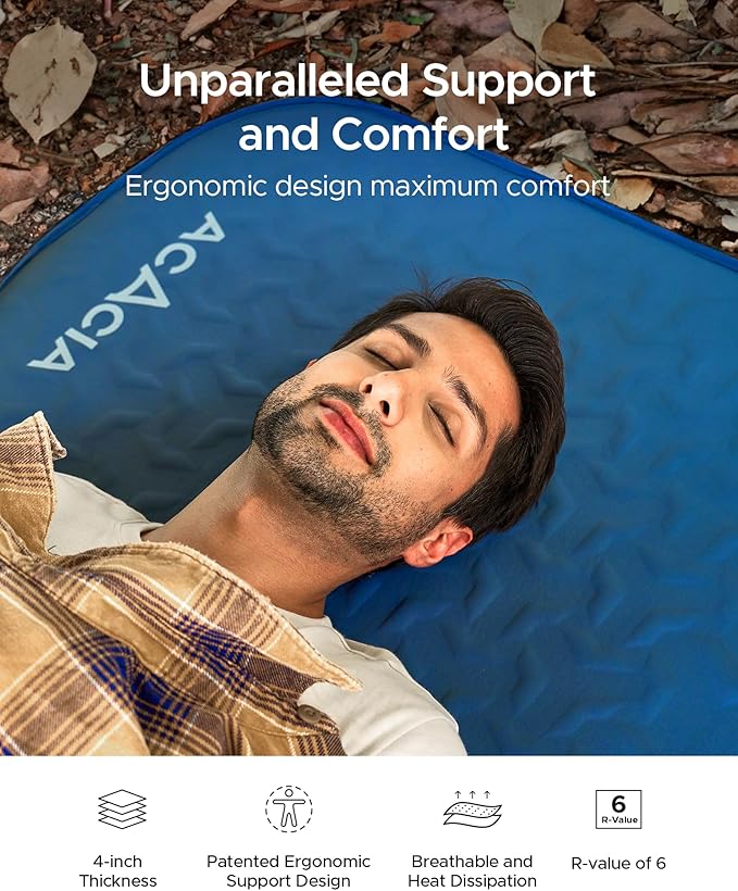 Acacia 4" Thick Self Inflating Sleeping Pad with Foam, Innovative Y-Shaped Telescopic Structure, Ultraportable Camping Mattress with Electric Pump, Outdoor Compact Air Mat for Tent Car Backpacking