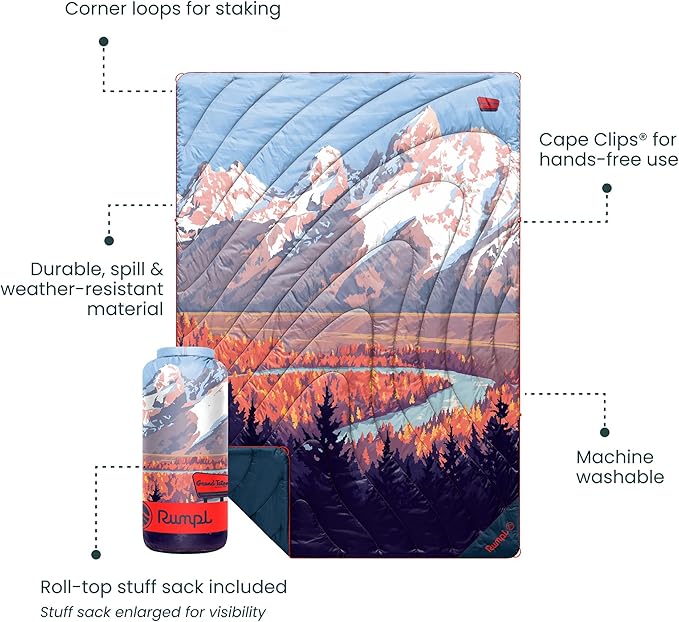 Rumpl Original Puffy Grand Teton National Park Blanket for Camping and Outdoors, V2, Grand Teton