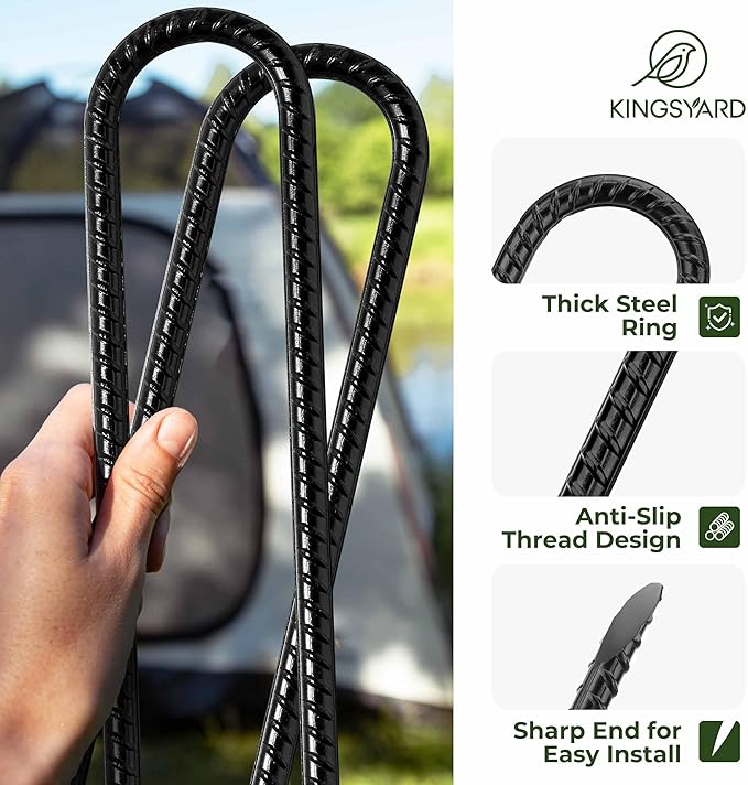 Kingsyard 8 Pack 12 Inch Trampolines Wind Stakes, 0.4 Inch Diameter 2.6 inche Wide Galvanized Steel U Hook Rebar Stakes, Multi-Purpose Heavy Duty Ground Anchors for Tent, Fences, Swing, Landscape