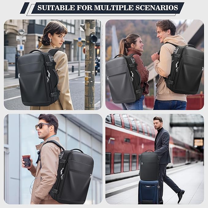 POSO Vacuum Backpack Travel – Expandable Compression Carry On Backpack with Vacuum Pump, Water-Resistant TSA Lock Travel Bag, 17" Laptop Backpack for Men Women, Business Airplane Flight Luggage