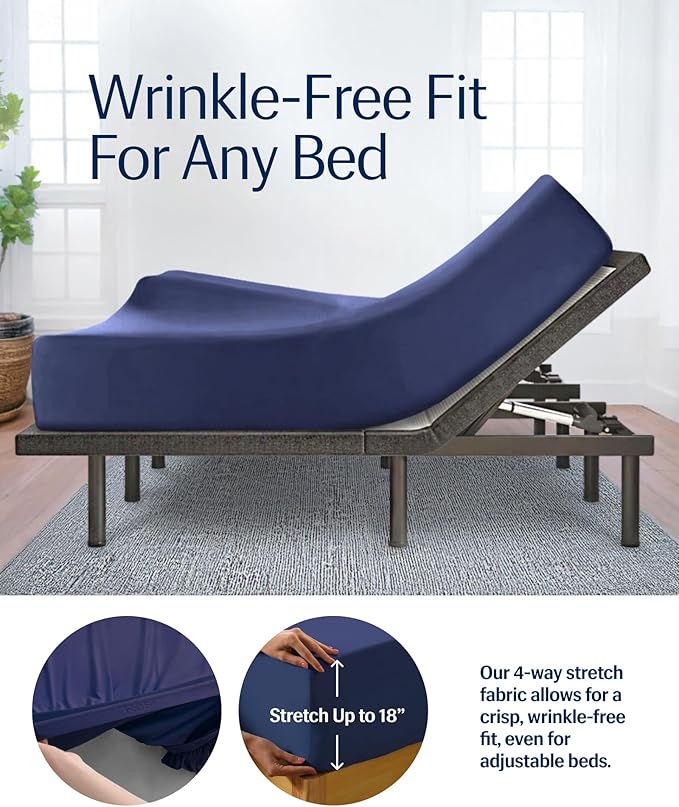 REST® Evercool®+ Cooling Sheet Set, Queen Size, Midnight Blue, Breathable Bed Sheets for Hot Sleeper and Night Sweats, with Pillowcases, with Ionic+ Self-Cleaning Silver Yarn for Sensitive Skin, 4PCS