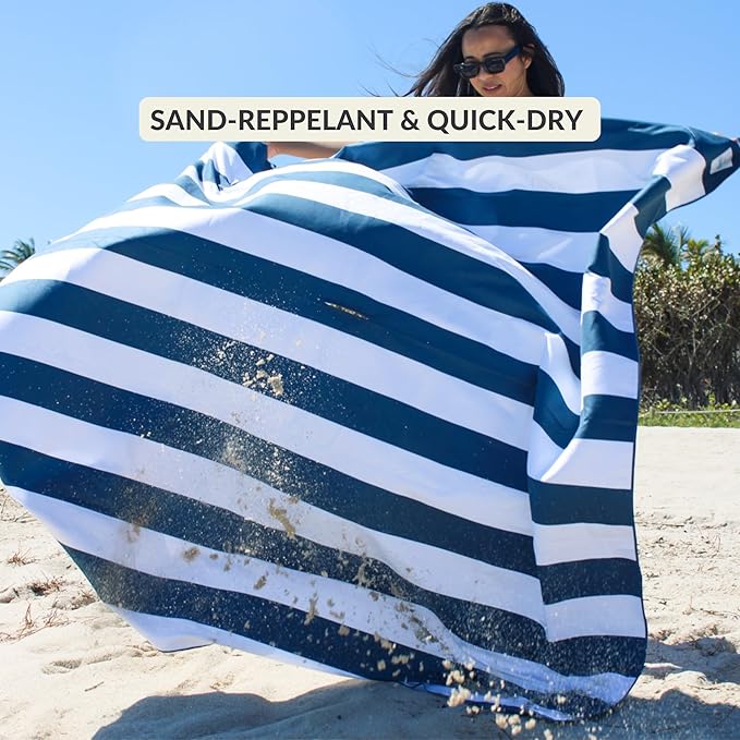 Plush Microfiber Beach Blanket, Extra Large Beach Mat for 3-6 Persons, Sandproof, Windproof | Hole for Umbrella, Corner Sand Pockets to Fight Wind (Bag for Blanket Included)