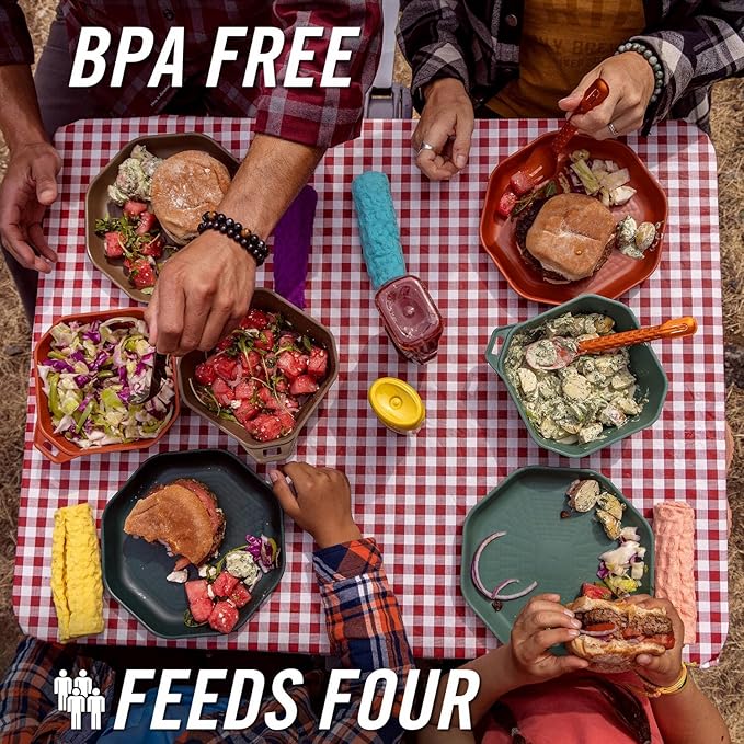 Gerber Gear ComplEAT Cook Set - Dishwasher-Safe Camping Cookware for Outdoor Cooking - Includes Saute Pan, Stock Pot, 4 Plates, 4 Bowls, Mixing Bowl & More