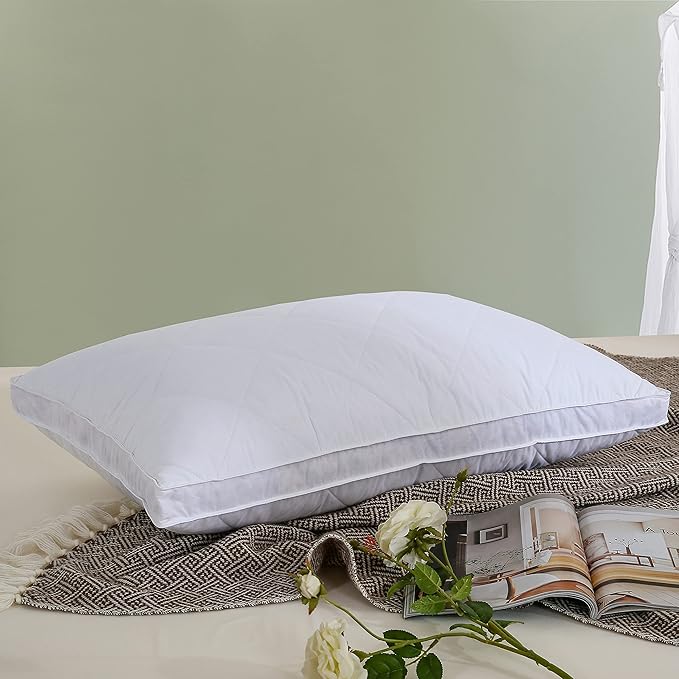 Three Geese Pack of 1 White Goose Feather Polyester Bed Pillows Queen/Standard Size- Soft 600 Thread Count 100% Cotton, Medium Firm,Soft Support Surround Fill Polyester,White Solid