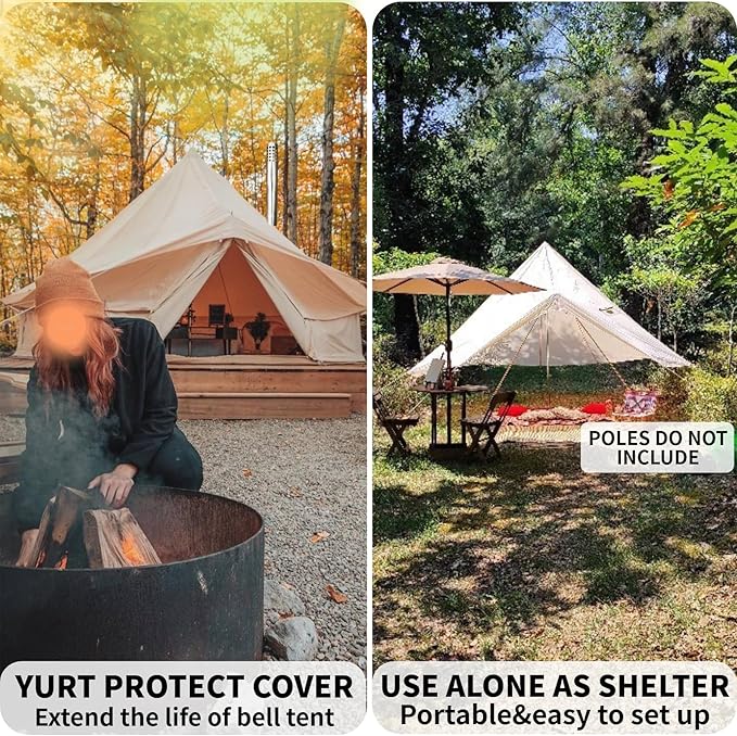 DANCHEL OUTDOOR 4 Season Canvas Bell Tent with Rain Fly Stove Jack, Footprint for 6 Person Family Camping Yurts Glamping, 5m/16.4ft