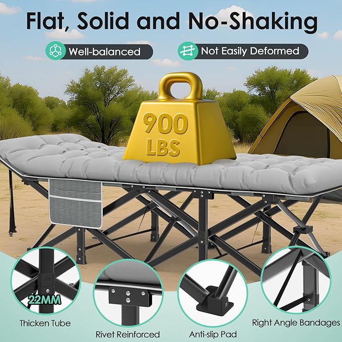 Suteck Camping Cot, 32In XXL Folding Camping Cot Heavy Duty Sleeping Bed for Adults 1200D Double Layer Oxford Cots for Camping W/Pilllow Mattress Carry Bag for Home Office Nap Beach Travel, 900LBS