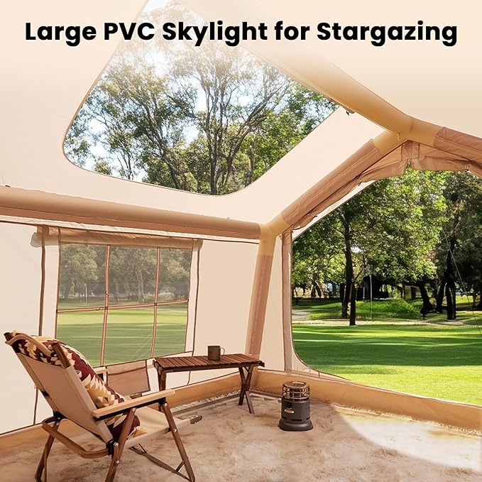 Inflatable Tents for Camping, Blow Up Tent with Hand Pump, Easy Setup Inflatable Hot Tent with Stove Jack, Waterproof Oxford Air Glamping Tents for Camping Adult 4 Person Upgrade Version