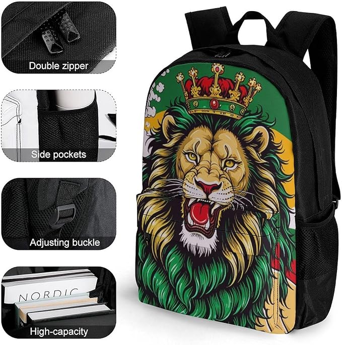 Casual Daypack Multipurpose Anti-Theft Large Capacity Carry On Bag, Lion Judah Weedleaf Smoke Art Casual Daypack Climbing Shoulder Bag With Padded Straps