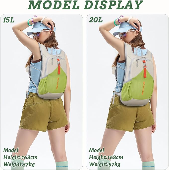 15L Small Hiking Backpack for Men Women Foldable Packable Back Pack Ultralight Hiking Daypack for Travel Camping Outdoor, Beige Green