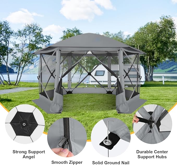 COBIZI 12x12 FT Pop Up Canopy Stargazing Tent, Gazebos On Clearance with Removable Roof,Instant Screened in Gazebo, Screen Tents Portable carpas para Patio for Outdoor Camping,Backyard, Garden,Gray