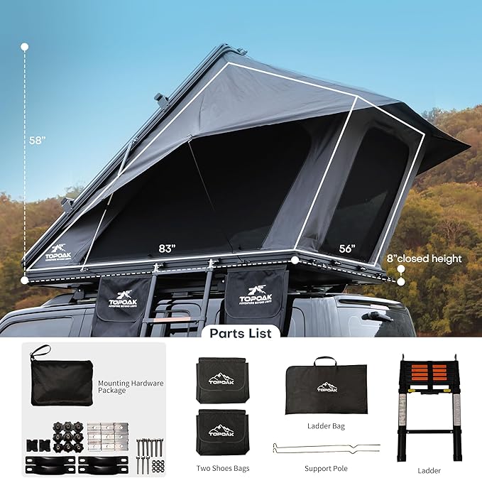 Galaxy Pro Pop-Up Rooftop Tent, Hard Shell Waterproof All-Weather Car Tent for Camping, 4-Season Overland RTT for SUV, Truck, Jeep, Quick 30s Setup, Black Aluminum