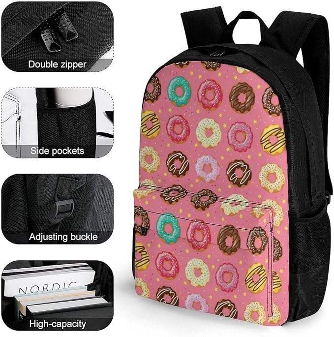Casual Daypack Cute Pink Doughnut Donut Trekking Travel Hiking with Climbing Shoulder Bag, Shoulder Book Bags