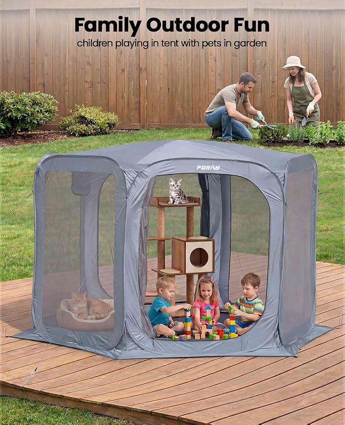 Porayhut Pop up Screen House Tent Sun Shelter with Breathable Mesh Doors,Portable Camping Tent with Detachable Waterproof Floor,10x10FT Screen Canopy Outdoor for Family Friends Party