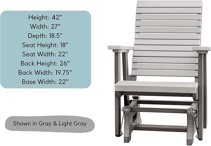 DutchCrafters Modern Horizontal Slat High Back Poly Glider Outdoor Patio Chair (White & Cedar)