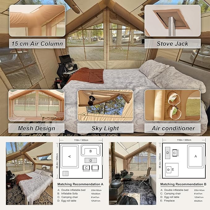 Inflatable Tents for Camping, Large Inflatable Camping Tent with Hand Pump, Easy Setup Tents for 2/4/6/8/10/12 People, Portable Glamping Tent