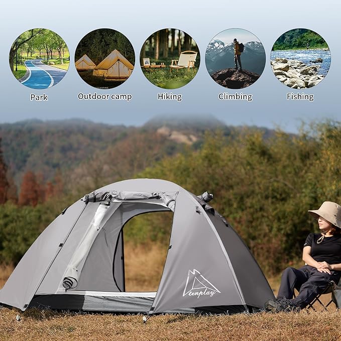 Camping Tent, Easy Setup, 1-2-8-10 Person Waterproof and Portable Tent for Camping Hiking Outdoor