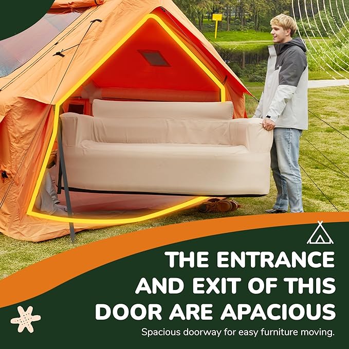 EROMMY 4/6/8/12 Person Inflatable Tent with Skylight, 4 Season Blow Up Tents with Hand Pump for Outdoor Camping & Hiking, Easy Set-up Windproof Sunproof Waterproof