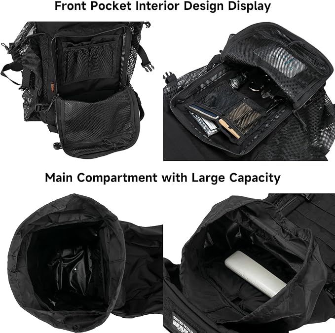 EXCELLENT ELITE SPANKER 40L Camping Hiking Backpack for Men and Women Tactical Military Backpack Large Rucksack Assault Pack Bag for Outdoor Camping, Hiking,Travel Backpacking(Black)