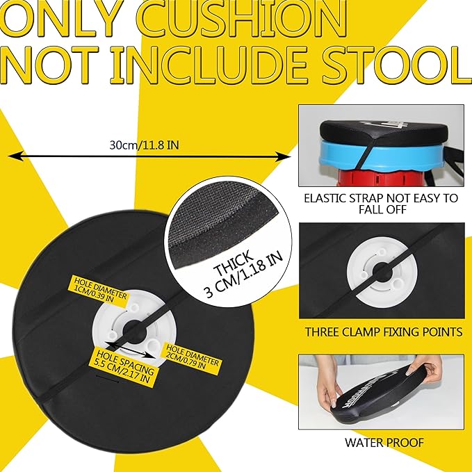 Thick Seat Cushion for 19.7" Telescopic Stools (Exclude Stool), D 11.8"(30cm) Chair Pads with Soft Foam and Three Pegs Fit in Round Collapsible Folding Stools (Cushion Only)