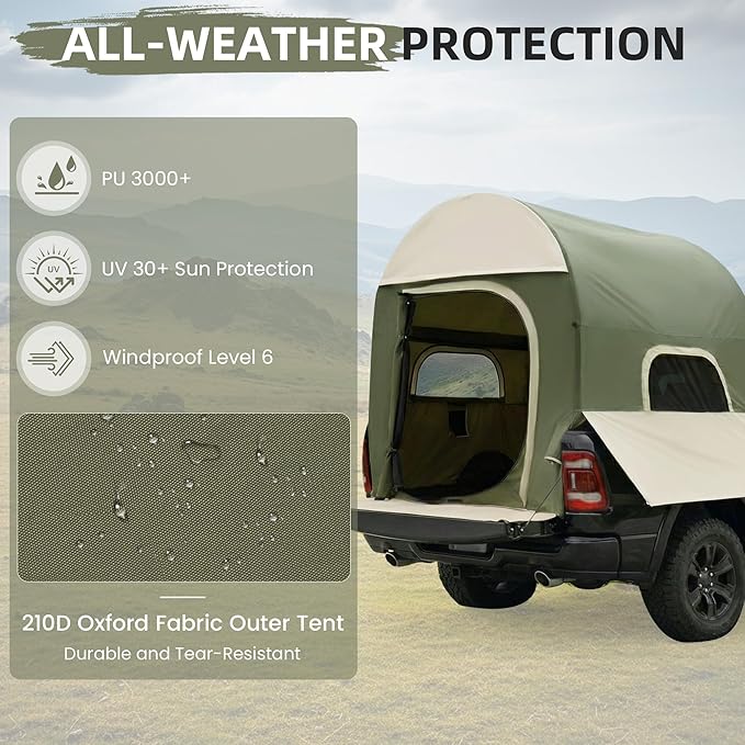 Inflatable Truck Bed Tents 5.5 ft–8 ft with Air Pump, 3-Minute Fast Setup Pickup Truck Tent for Camping, Dual-Use Truck Bed Tent & Ground Tent, Waterproof All-Weather