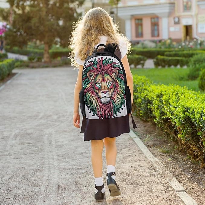 Rucksack Polyester Anti-Theft Multipurpose Dreadlock Rasta Lion Jamaican Reggae Bookbag Big Capacity Travel and Sport Backpack Rucksack With Side Pockets