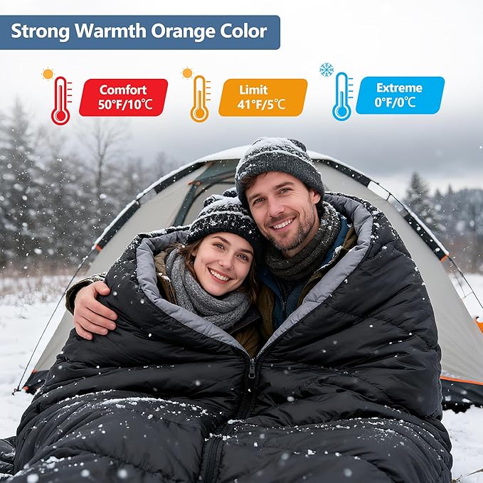 2 Person Sleeping Bag,Double Sleeping Bags for Adults, Large Adult Sleeping Bag with Plush Lining/Backpacking/Extra Large/4 Seasons/Portable/Waterproof/Hiking/Camping/Family Fun Time
