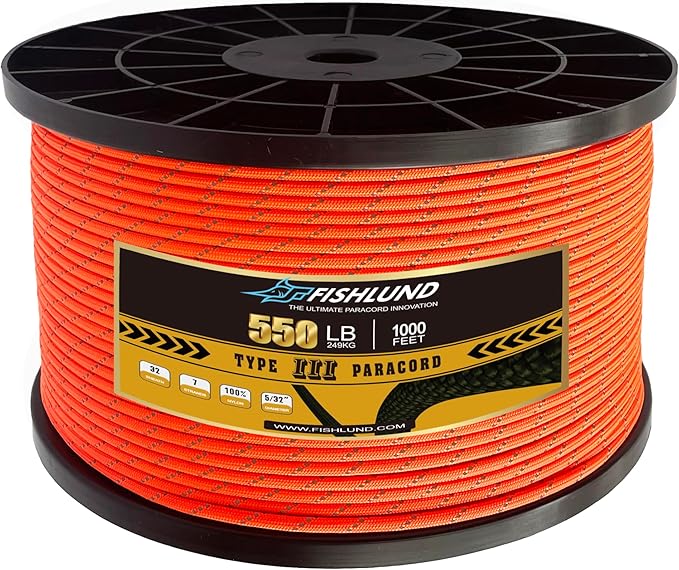 Reflective Paracord 550 lb, 7 Strand Paracord Rope 1000ft 4mm, Nylon Parachute Cord for Camping, Neon Orange