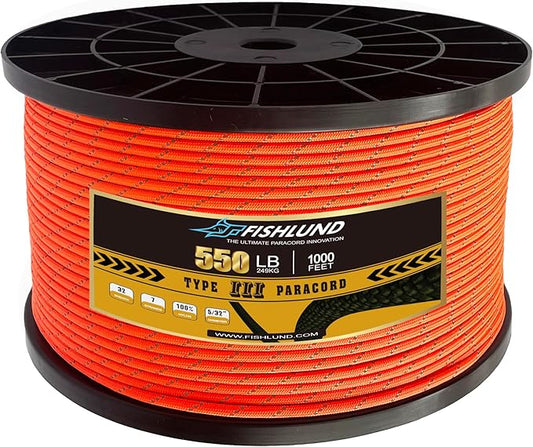 Reflective Paracord 550 lb, 7 Strand Paracord Rope 1000ft 4mm, Nylon Parachute Cord for Camping, Neon Orange