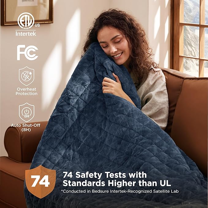 Bedsure Electric Blanket King Size - Dual Control Heated Blanket King with 10 Heat Settings, Thick Heating Blanket with 10 Time Settings, Fast Heating Quilted Blanket (100x90 inches, Bering Sea)