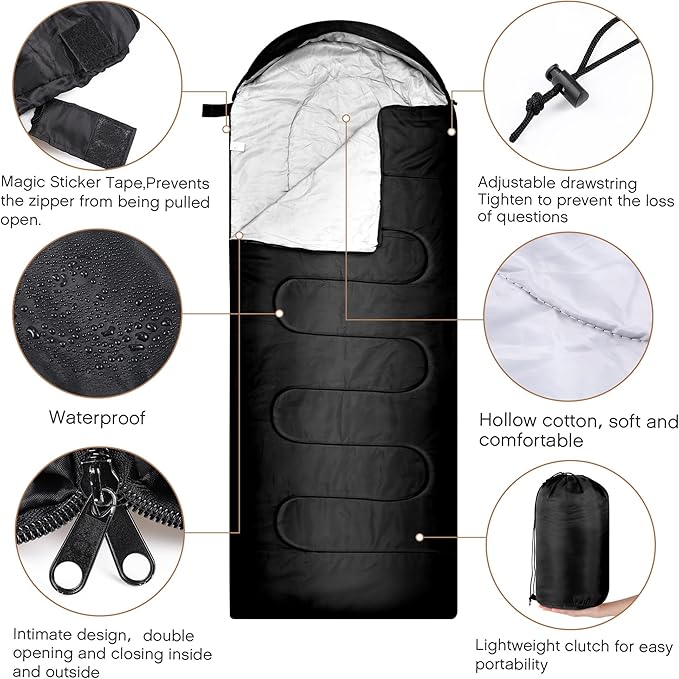 Tranqun 30 Pcs Cotton Liner Camping Sleeping Bags for Adult with Winter Beanies Gloves Sleeping Bag Waterproof Warm Lightweight for Backpacking Camping Indoor Outdoor Homeless