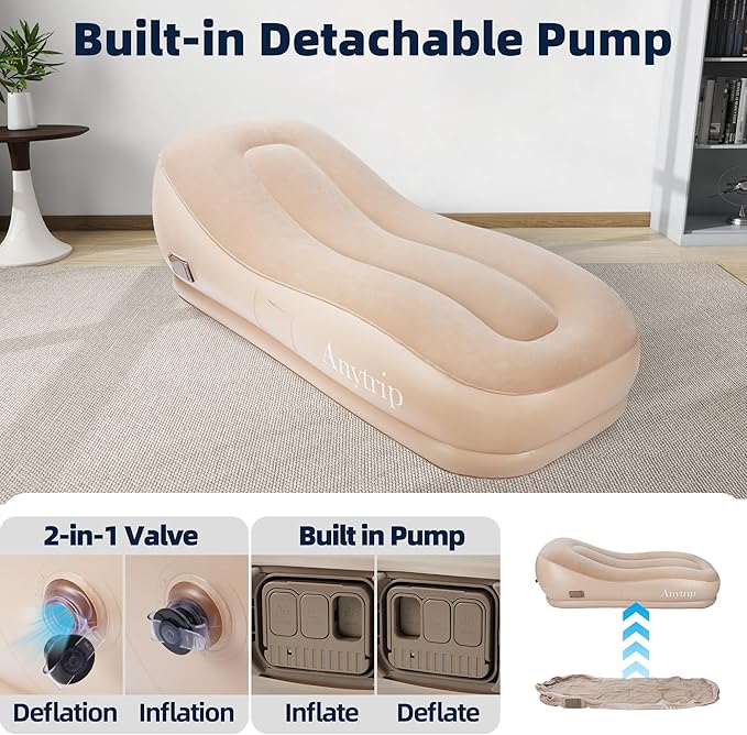 Inflatable Couch Air Sofa Blow Up Lounger with Built-in Pump,Portable Self-Inflating Lounge Chair for Home Camping Traveling Outdoor