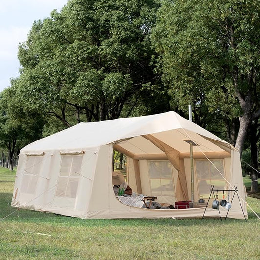 Inflatable Camping Tent with Hand Pump Waterproof Outdoor Blow up Tent 2-8 Person Oxford 4 Season Glamping Air Tent Cabin House with Mesh Windows & Door